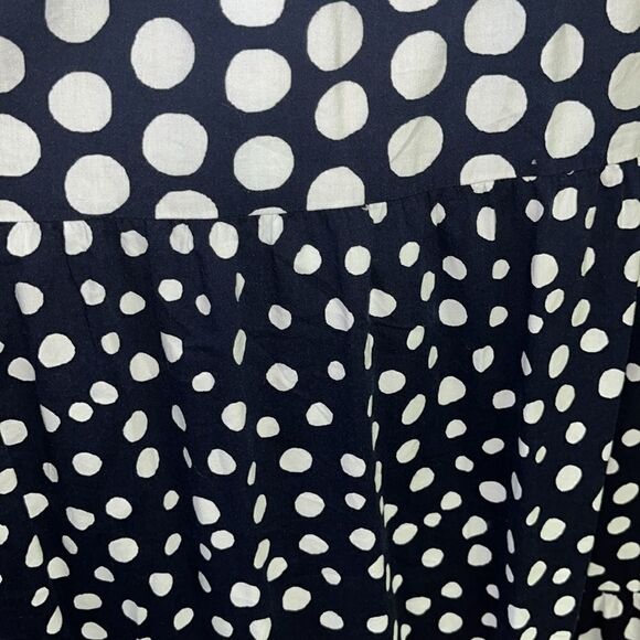 LOFT Navy White Polka Dot V-Neck Ruffled Flowy MIDI Dress- Medium - Picture 6 of 8